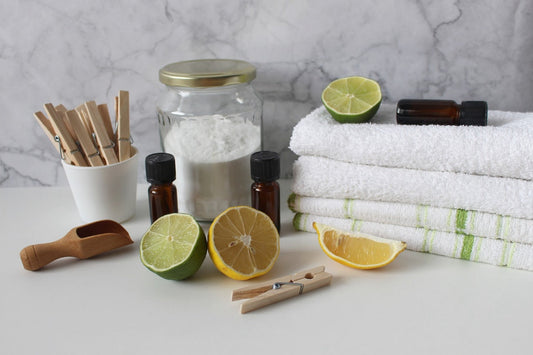 A selection of natural, non-toxic home cleaning ingredients