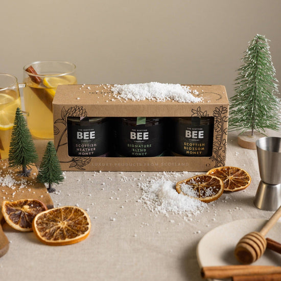 Trio of Scottish honey including heather, blossom and signature honeys