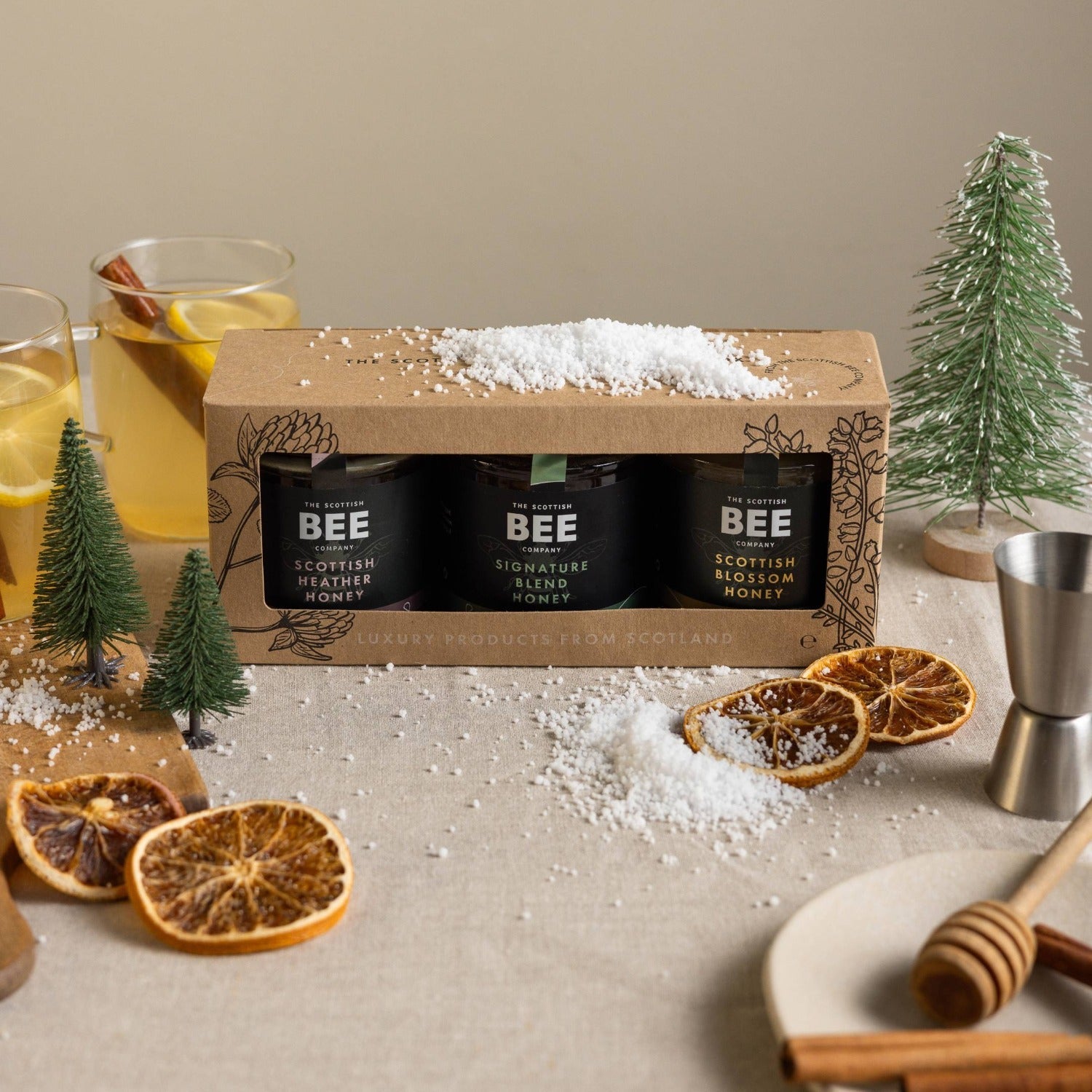 Trio of Scottish honey including heather, blossom and signature honeys