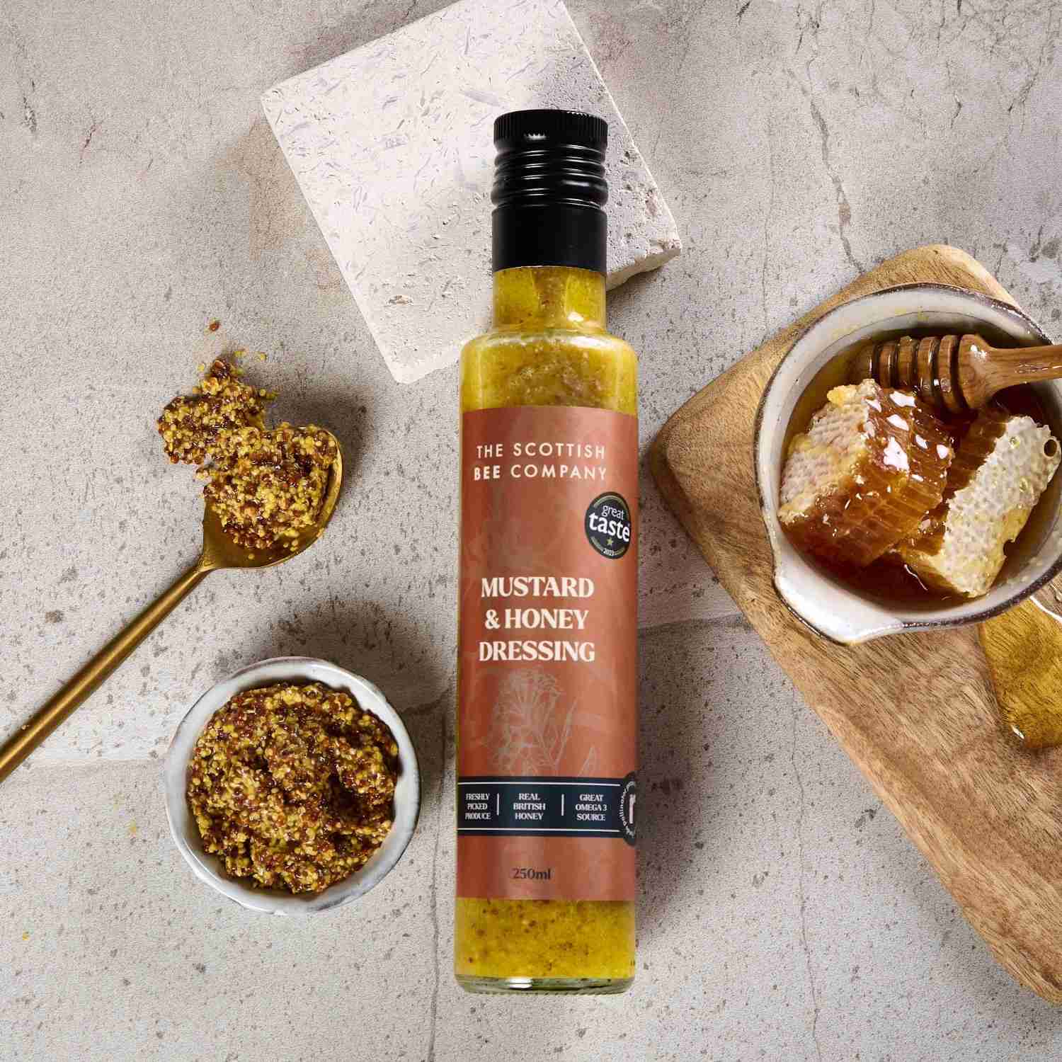 Scottish Bee Company Mustard & Honey Dressing Situational Shot